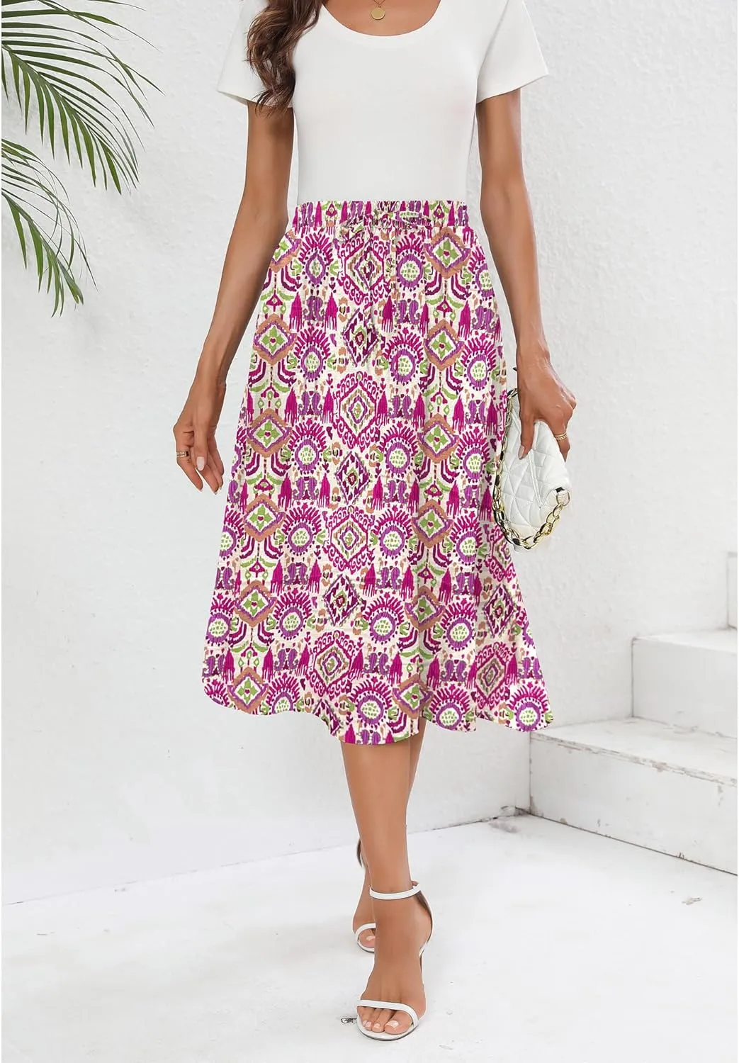 Summer Skirts with Pockets 2025 Boho Midi Length Skirt High Waisted Beach Cover Up for Women Trendy(S-2XL)