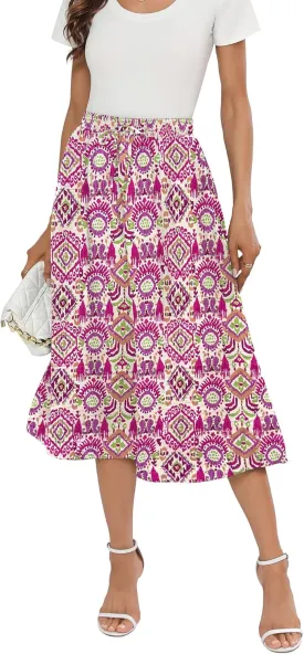 Summer Skirts with Pockets 2025 Boho Midi Length Skirt High Waisted Beach Cover Up for Women Trendy(S-2XL)
