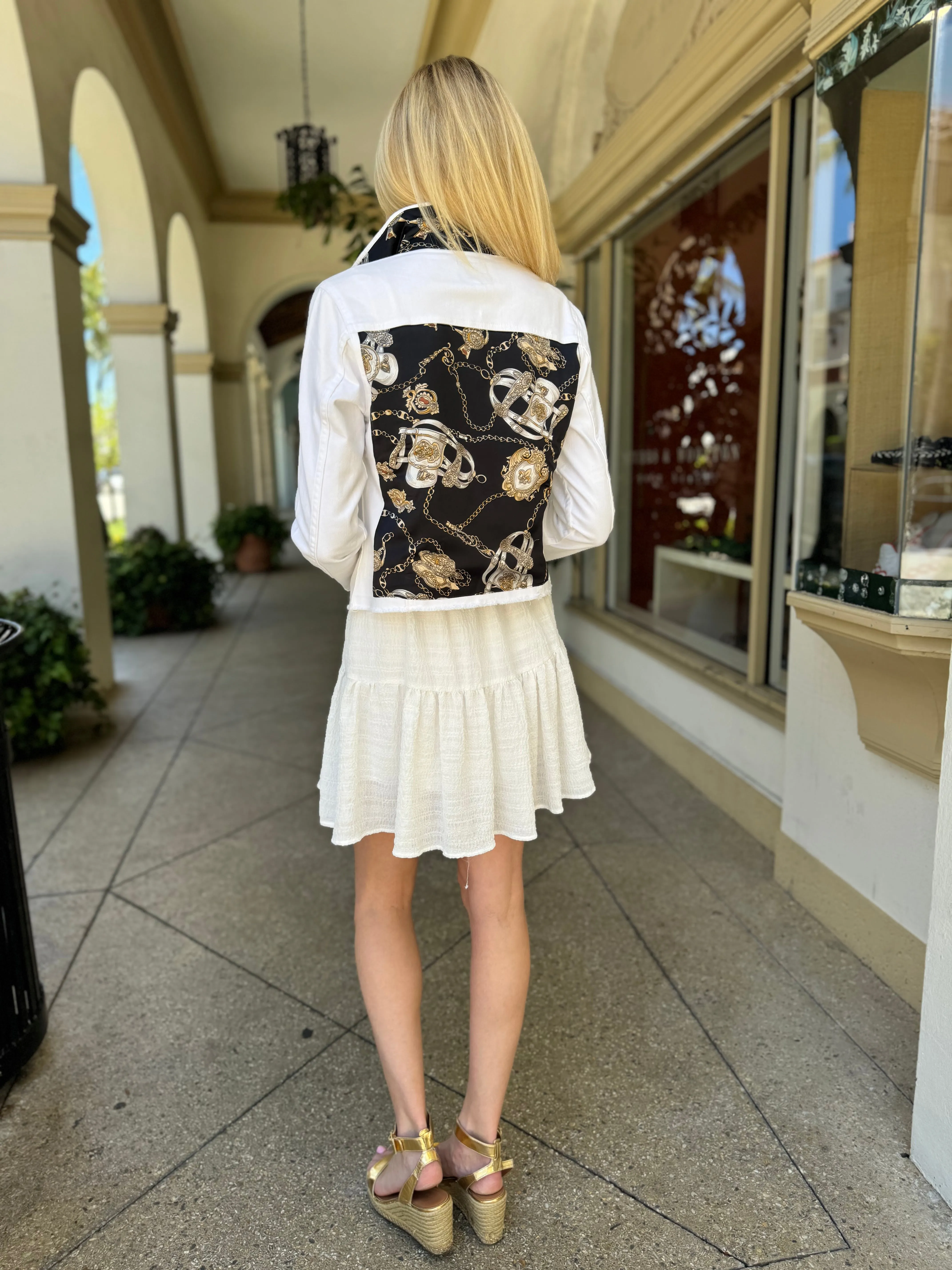 The White Denim Jacket / Black Stirrup