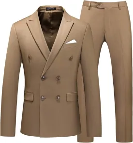 UNINUKOO Mens Suits 2 Piece Double Breasted Tuxedo Suit Slim Fit Wedding Party Dress Formal Suits for Men