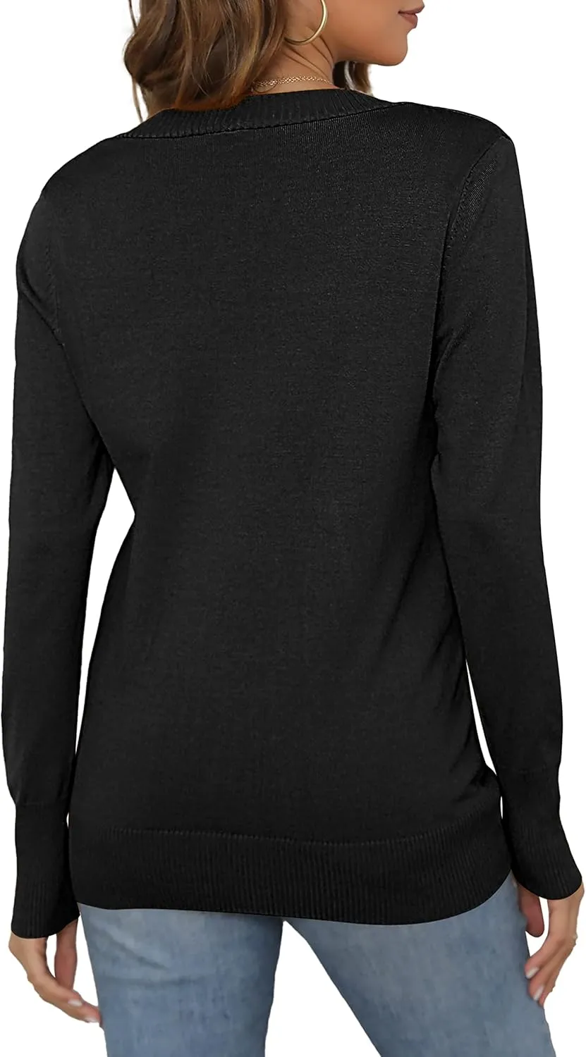 VERABENDI Women Long Sleeve Snaps Button Down V Neck Cute Knit Sweater Cardigan