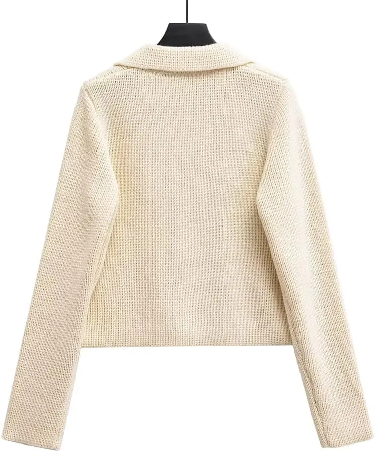 Women European American French Coat Button-Down Flat Lapel Coat Long-Sleeved Cropped Outwear