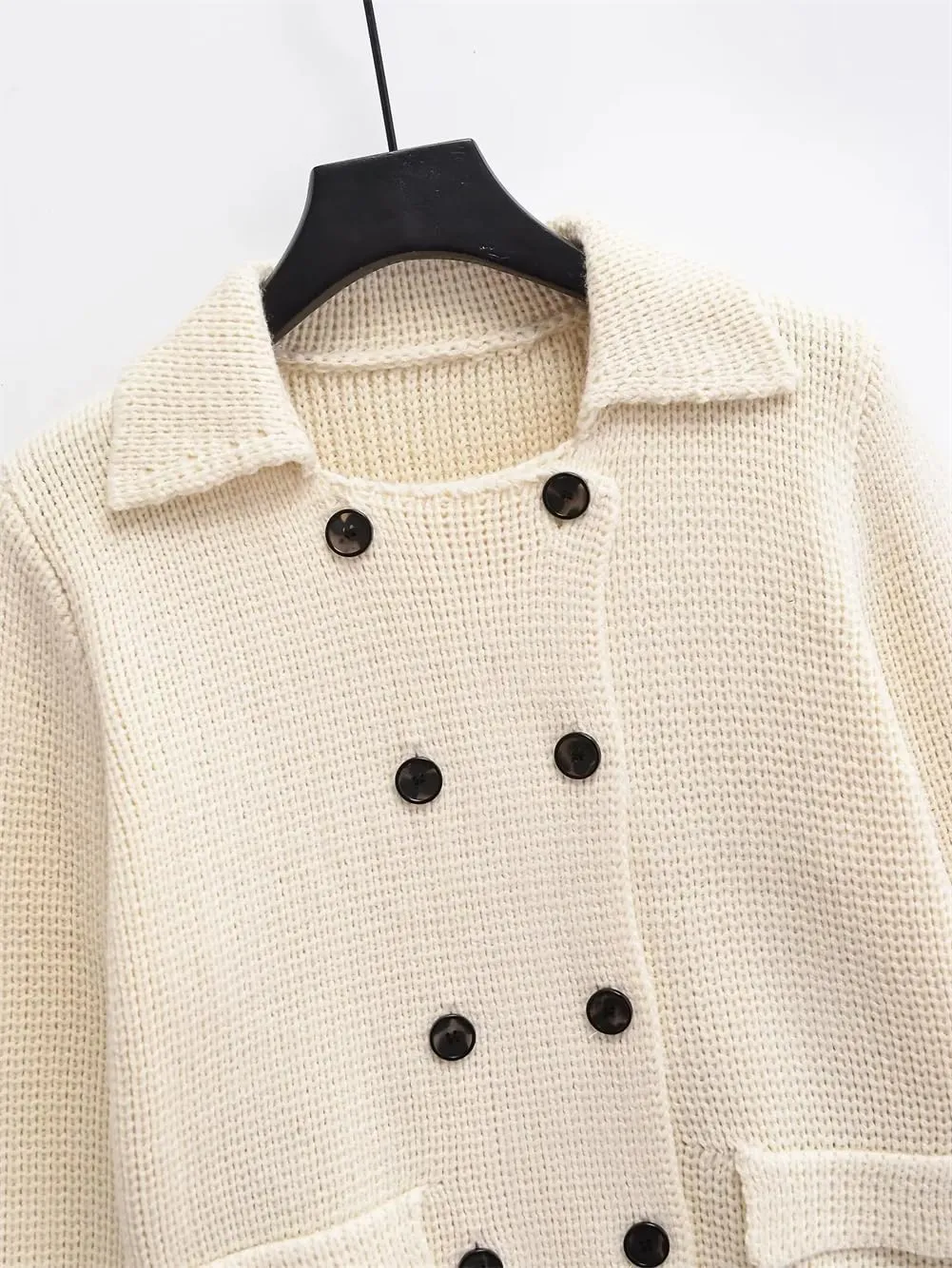 Women European American French Coat Button-Down Flat Lapel Coat Long-Sleeved Cropped Outwear