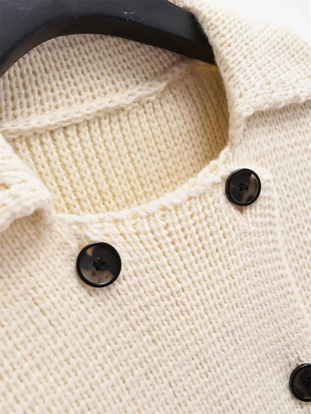 Women European American French Coat Button-Down Flat Lapel Coat Long-Sleeved Cropped Outwear