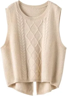 Women's Argyle Plaid Sleeveless Wool Knitted Sweater Vest Crew Neck Knitwear Knit Tops