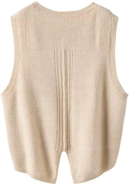 Women's Argyle Plaid Sleeveless Wool Knitted Sweater Vest Crew Neck Knitwear Knit Tops