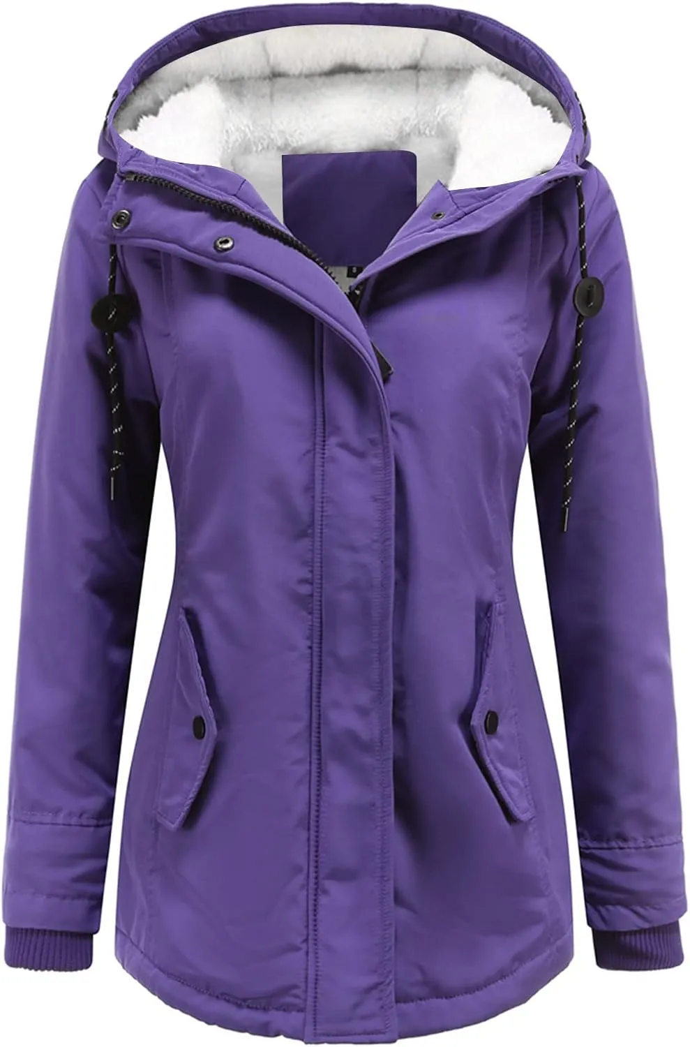 Womens Casual Solid Zipper Overcoat Long Sleeve Drawstring Outwear Warm Loose Soft Jacket Coat Home Outdoor Clothes