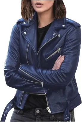Women's Cropped Leather Jackets, Faux Motorcycle Plus Size Moto Biker Coat Short Lightweight Vegan Pleather Fashion