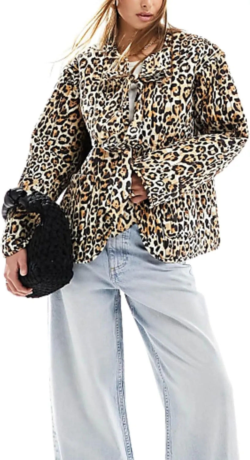 Women's Cropped Quilted Jacket Tie Front Lightweight Padded Puffer Cardigan Coat Outwear
