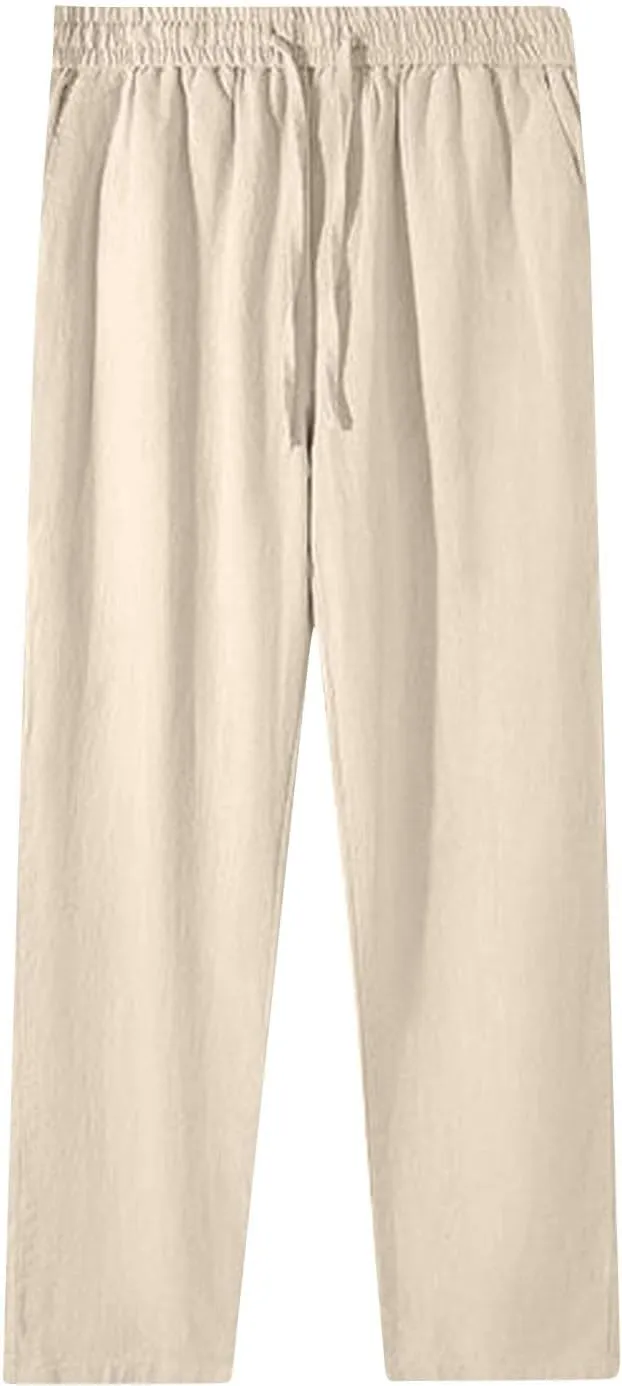 Womens Drawstring Waist Cotton Linen Pants 2025 Casual Trousers with Pockets for Relaxed Fit and Everyday Wear