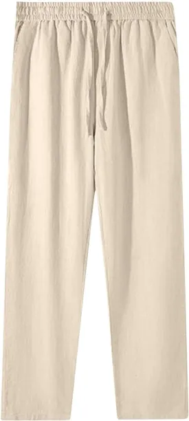 Womens Drawstring Waist Cotton Linen Pants 2025 Casual Trousers with Pockets for Relaxed Fit and Everyday Wear