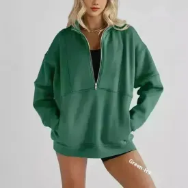 Women's Half Zipper Pocket Fashion Casual Exercise Oversized Sweatshirt Pullover