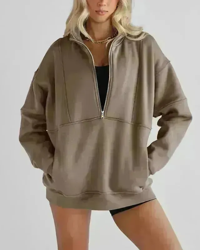 Women's Half Zipper Pocket Fashion Casual Exercise Oversized Sweatshirt Pullover