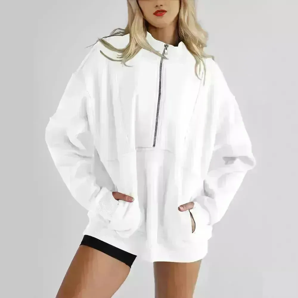 Women's Half Zipper Pocket Fashion Casual Exercise Oversized Sweatshirt Pullover