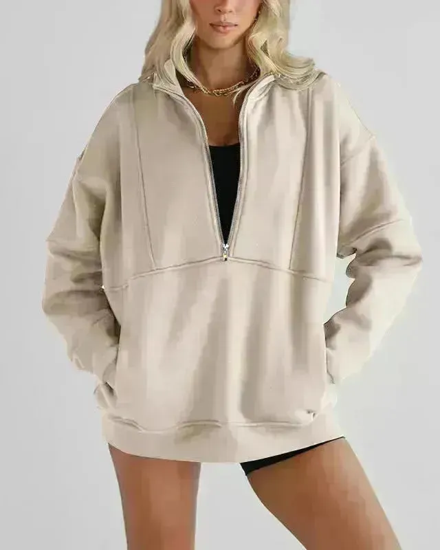 Women's Half Zipper Pocket Fashion Casual Exercise Oversized Sweatshirt Pullover