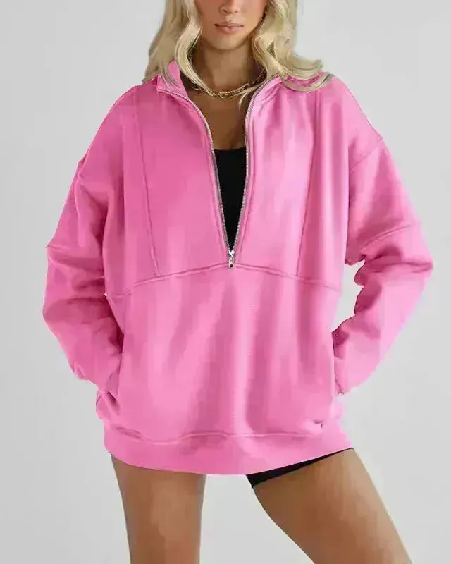 Women's Half Zipper Pocket Fashion Casual Exercise Oversized Sweatshirt Pullover