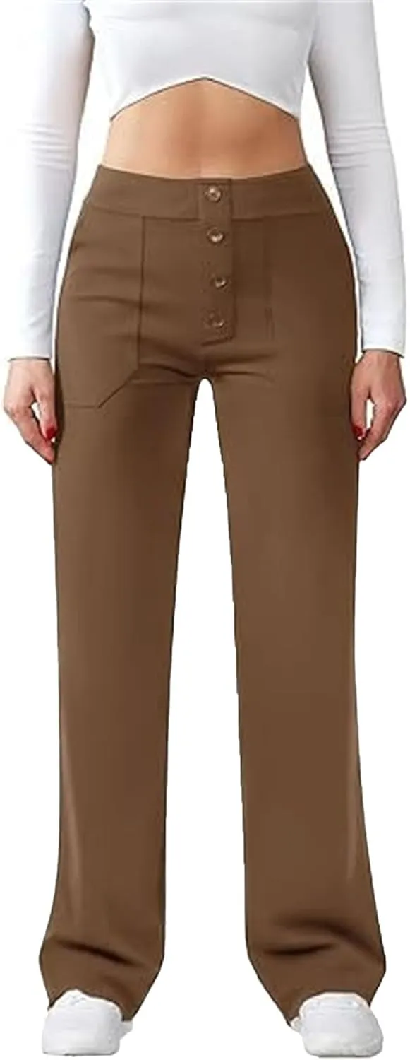 Womens Pants Dressy Casual Womens Work Pants Business Casual Women High Waist Straight Leg Pant