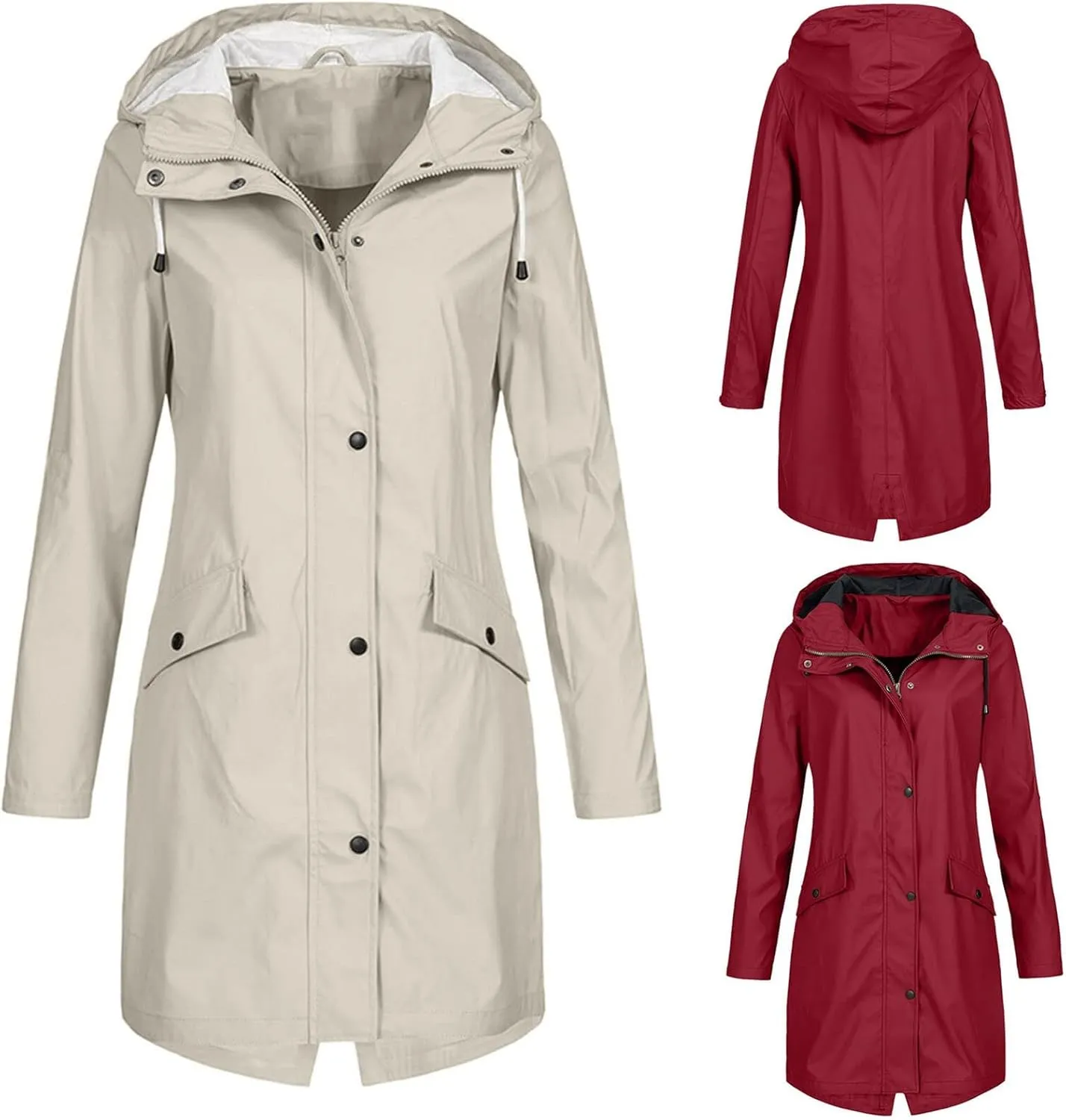 Womens Rain Jacket Waterproof Outdoor Rain Coats Lightweight Active Raincoat Windbreaker Long Hooded Trench Coat