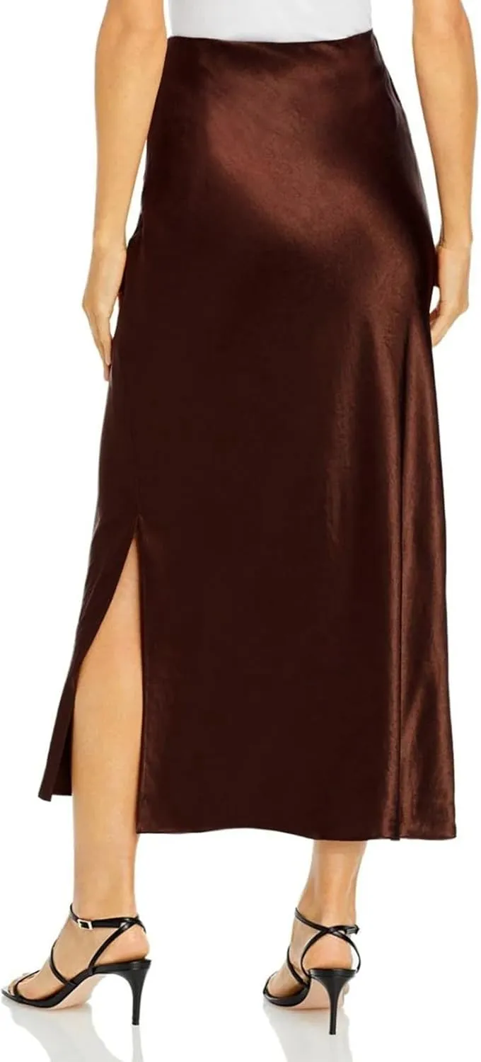 Women's Satin High Waisted Side Split Maxi Skirt Elastic Waistband Elegant Work Skirts Party A-Line Skirts