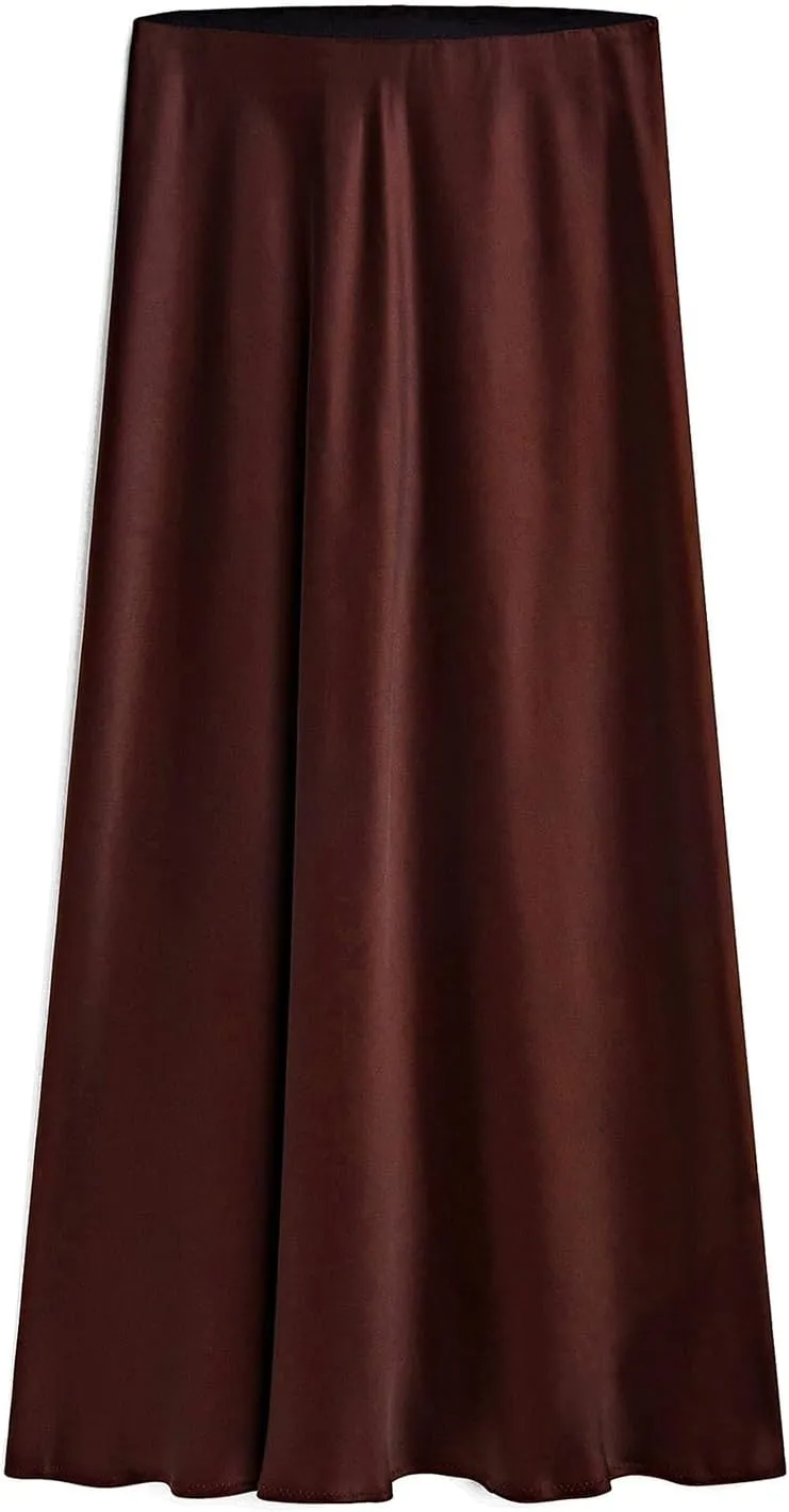 Women's Satin High Waisted Side Split Maxi Skirt Elastic Waistband Elegant Work Skirts Party A-Line Skirts