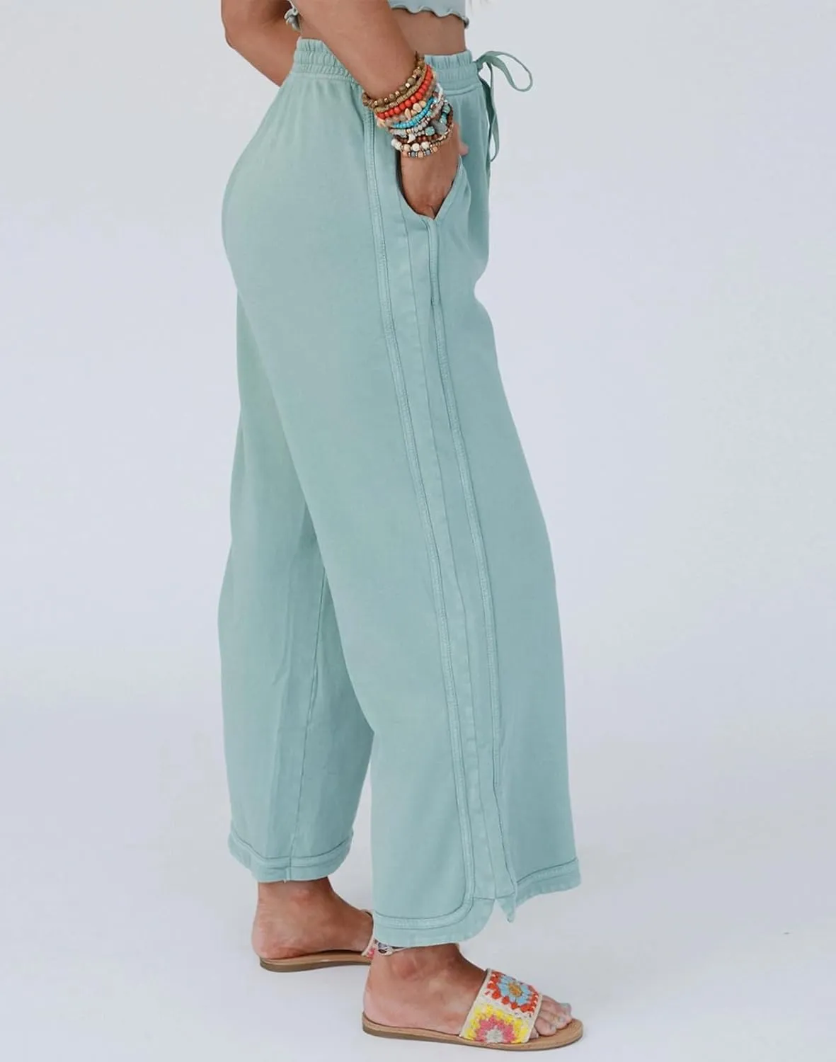 Womens Wide Leg Pants Casual High Waisted Palazzo Pants Lightweight Summer Flowy Beach Pants with Pockets