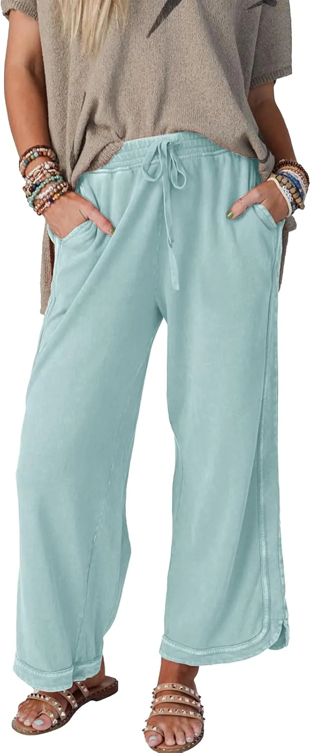 Womens Wide Leg Pants Casual High Waisted Palazzo Pants Lightweight Summer Flowy Beach Pants with Pockets