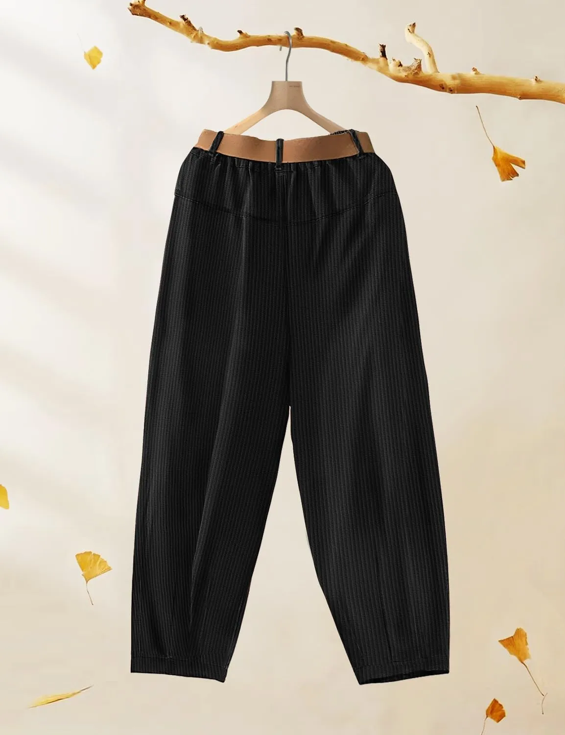 YESNO Women Baggy Cropped Pants Corduroy Casual Elastic Waist Fall Fashion 2024 Trousers with Pockets PCJ