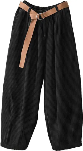 YESNO Women Baggy Cropped Pants Corduroy Casual Elastic Waist Fall Fashion 2024 Trousers with Pockets PCJ