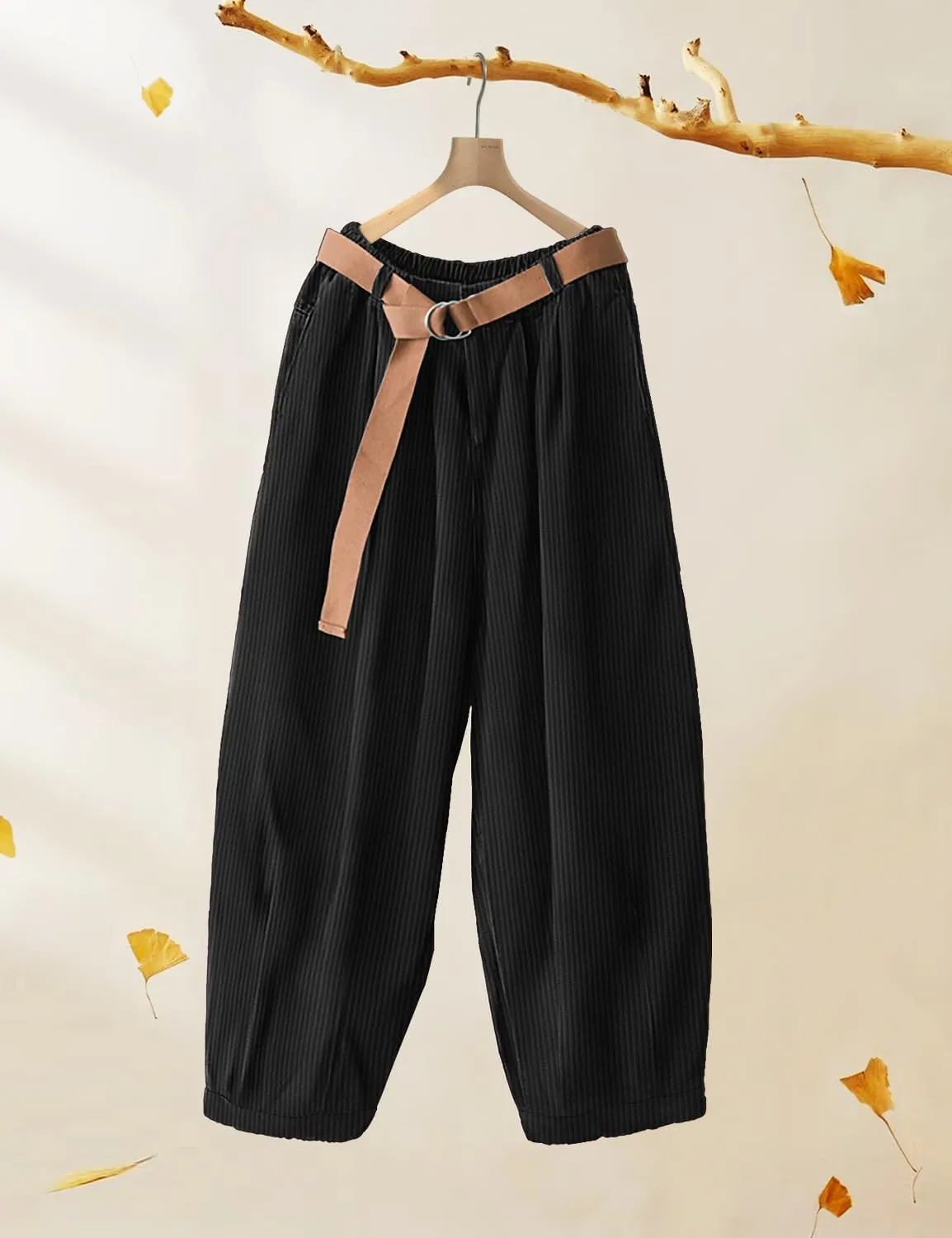 YESNO Women Baggy Cropped Pants Corduroy Casual Elastic Waist Fall Fashion 2024 Trousers with Pockets PCJ